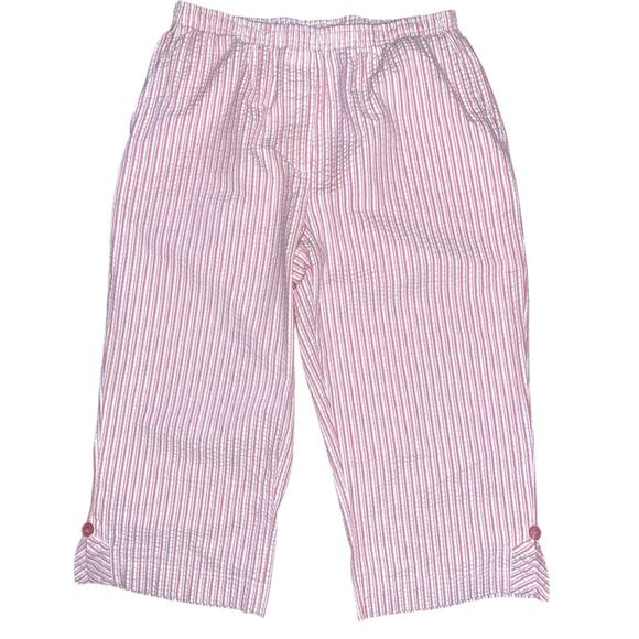 Southern Lady Seersucker Pink Striped Capris Pull-on Pant 10P - Picture 1 of 6